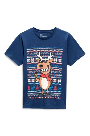 Navy Reindeer Christmas T-Shirt